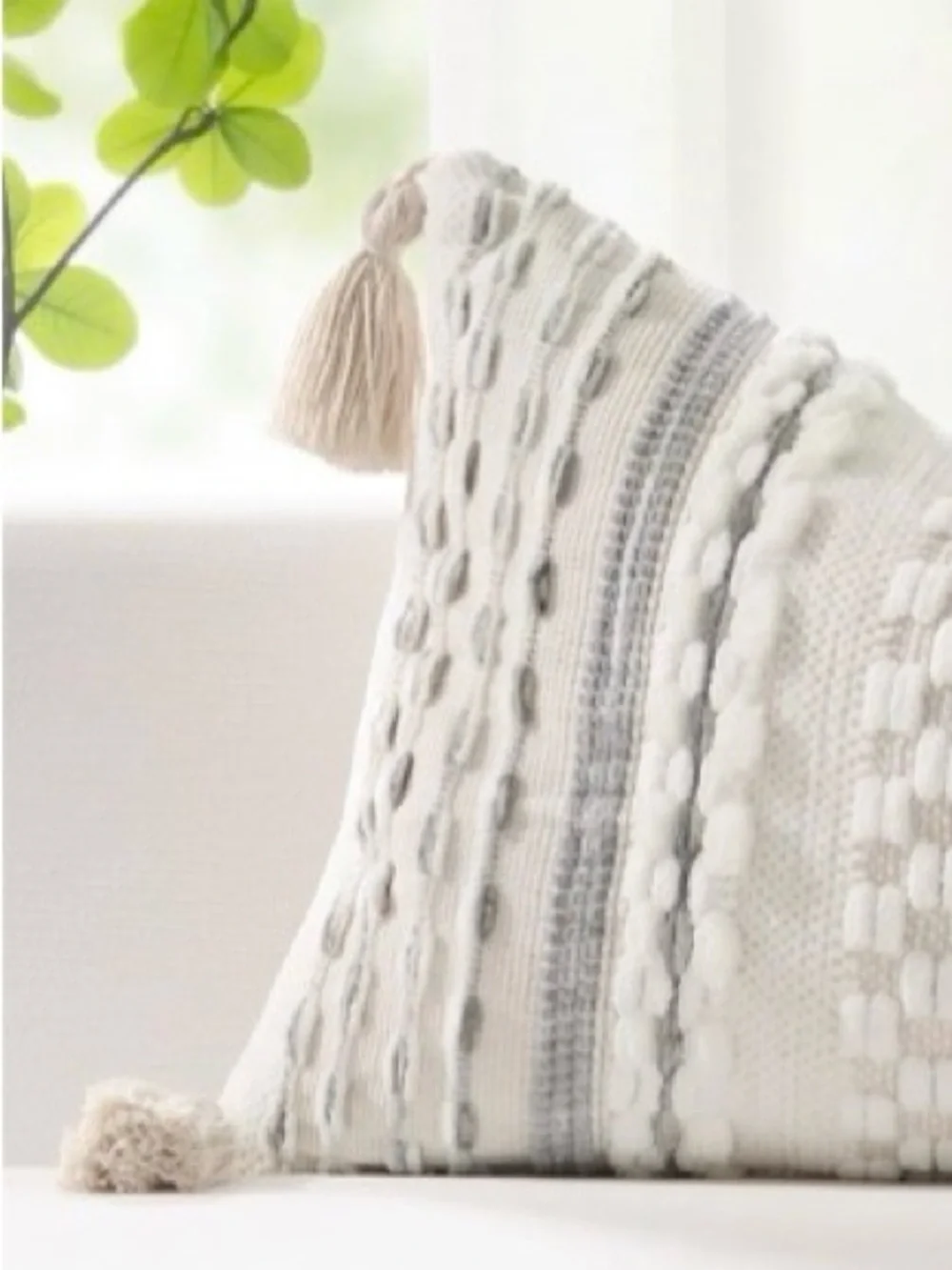 Striped Boho LUMBAR Pillow Cover 14x20” 100% Cotton (1-count) Gray